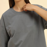 AE Oversized French Terry Crew Neck T-Shirt | Dark Grey | Woman