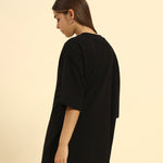 AE Oversized French Terry Crew Neck T-Shirt | Black | Woman