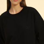 AE Oversized French Terry Crew Neck T-Shirt | Black | Woman