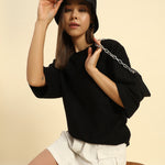 AE Oversized French Terry Crew Neck T-Shirt | Black | Woman