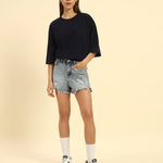 AE Oversized French Terry Crew Neck T-Shirt | Navy Blue | Woman