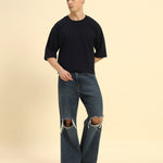 AE Oversized French Terry Crew Neck T-Shirt | Navy Blue | Men