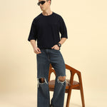 AE Oversized French Terry Crew Neck T-Shirt | Navy Blue | Men