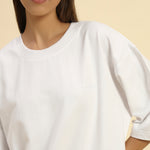 AE Oversized French Terry Crew Neck T-Shirt | White | Woman