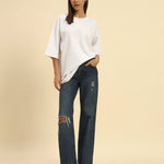 AE Oversized French Terry Crew Neck T-Shirt | White | Woman