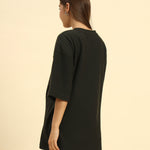 Oversized Jacquard Round Neck T-Shirt | Dark Green | Woman