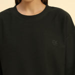 Oversized Jacquard Round Neck T-Shirt | Dark Green | Woman