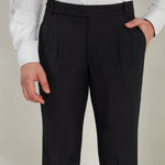 Pleated Tailored Fit Terry-Rayon Trousers | Black