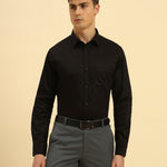 Classic Fit Giza Cotton Satin Shirt | Black
