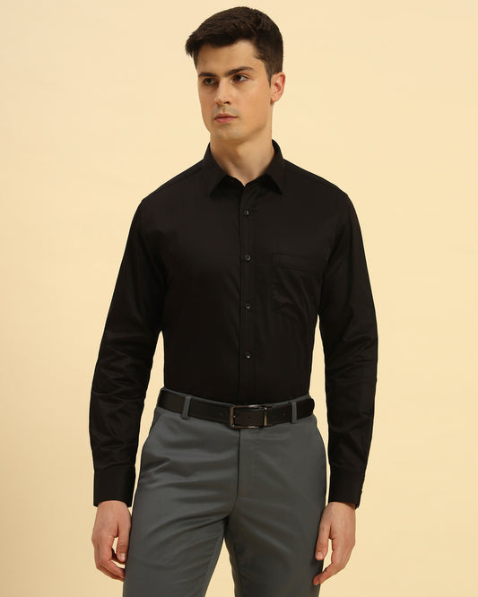 Classic Fit Giza Cotton Satin Shirt | Black