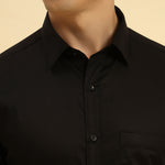Classic Fit Giza Cotton Satin Shirt | Black