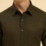 Relaxed Fit Italian Cotton-Linen Shirt | Dark Green