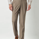 Pleated Tailored Fit Terry-Rayon Trousers | Light Brown