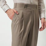 Pleated Tailored Fit Terry-Rayon Trousers | Light Brown