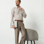 Pleated Tailored Fit Terry-Rayon Trousers | Light Brown