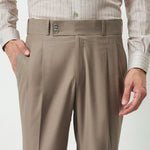 Pleated Tailored Fit Terry-Rayon Trousers | Light Brown