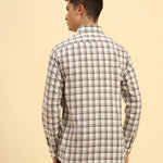 Classic Fit Checked Cotton Shirt | White & Brown