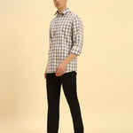 Classic Fit Checked Cotton Shirt | White & Brown