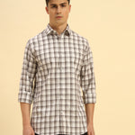 Classic Fit Checked Cotton Shirt | White & Brown