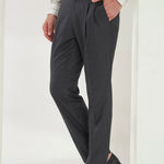 Pleated Tailored Fit Terry-Rayon Trousers | Dark Grey