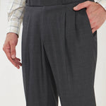 Pleated Tailored Fit Terry-Rayon Trousers | Dark Grey