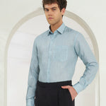Classic Fit Striped Poly-Viscose Shirt | Green-Blue