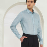 Classic Fit Striped Poly-Viscose Shirt | Green-Blue