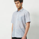 Relaxed Fit Linen Rose Half Sleeve Shirt | Light Grey