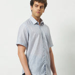Relaxed Fit Linen Rose Half Sleeve Shirt | Light Grey
