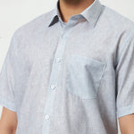 Relaxed Fit Linen Rose Half Sleeve Shirt | Light Grey