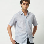 Relaxed Fit Linen Rose Half Sleeve Shirt | Light Grey