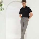 Pleated Tailored Fit Terry-Rayon Trousers | Light Grey