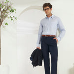 Pleated Tailored Fit Terry-Rayon Trousers | Navy Blue