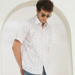 Relaxed Fit Heritage Print 100% Cotton Half Sleeve Shirt | Ivory Gold