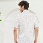 Relaxed Fit Heritage Print 100% Cotton Half Sleeve Shirt | Ivory Gold