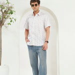 Relaxed Fit Heritage Print 100% Cotton Half Sleeve Shirt | Ivory Gold