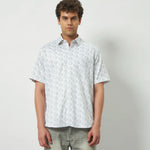 Relaxed Fit Heritage Print 100% Cotton Half Sleeve Shirt | Ivory Green