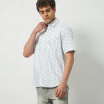 Relaxed Fit Heritage Print 100% Cotton Half Sleeve Shirt | Ivory Green