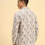 Back view of the Men's Aeternum Printed French Cotton-Viscose Shirt demonstrating the clean shoulder construction and consistent print pattern