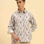 Aeternum Men's Classic Fit Printed French Cotton-Viscose Shirt - Front view showing the intricate French-inspired print and classic button-down design