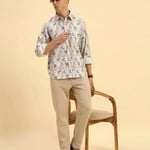 Lifestyle view of the Men's Aeternum Classic Fit Printed Shirt, showcasing the breathable cotton-viscose blend in a relaxed setting.