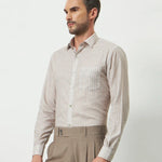 Classic Fit Striped Poly-Viscose Shirt | Yellow-Grey