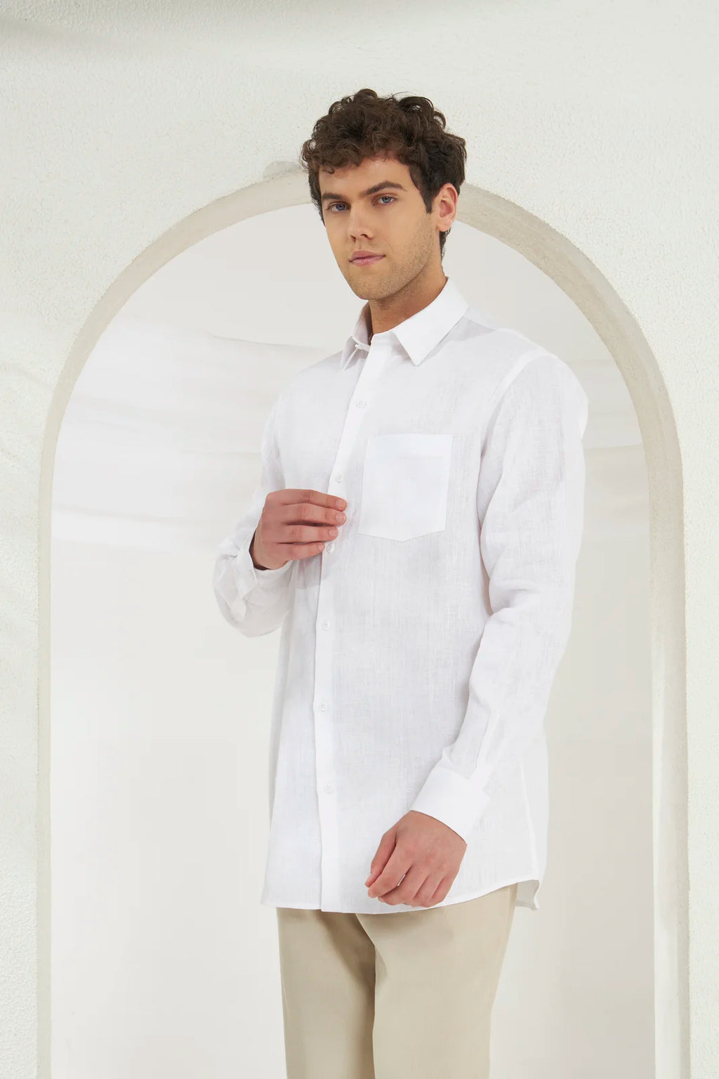 Relaxed Fit 100% Linen Shirt | White