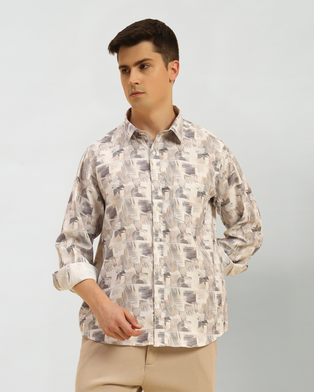Classic Fit Printed French Cotton-Viscose Shirt