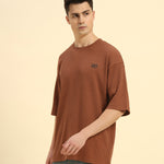 Oversized Waffle Knit Round Neck T-Shirt | Coffee Brown | Men