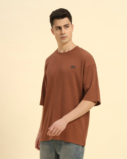 Oversized Waffle Knit Round Neck T-Shirt | Coffee Brown | Men