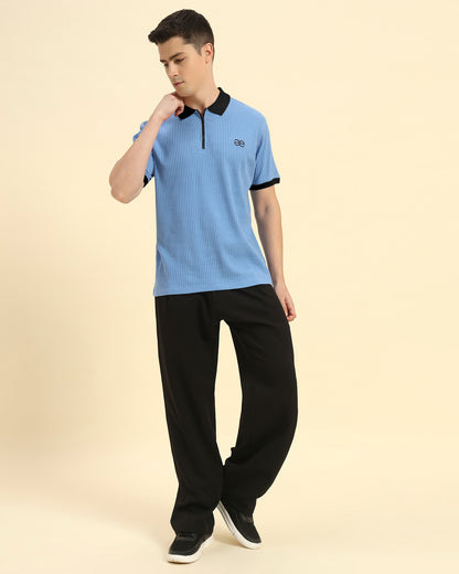 Premium Classic Fit Rib Knit Polo | Sky Blue