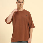 Oversized Waffle Knit Round Neck T-Shirt | Coffee Brown | Men
