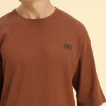 Oversized Waffle Knit Round Neck T-Shirt | Coffee Brown | Men