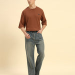 Oversized Waffle Knit Round Neck T-Shirt | Coffee Brown | Men